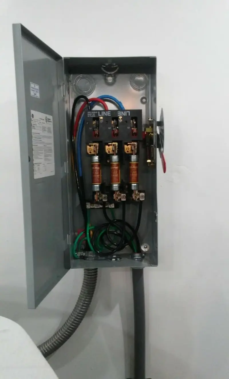 Three-phase disconnect switch installed for Smoke Detector Installation in Phelan